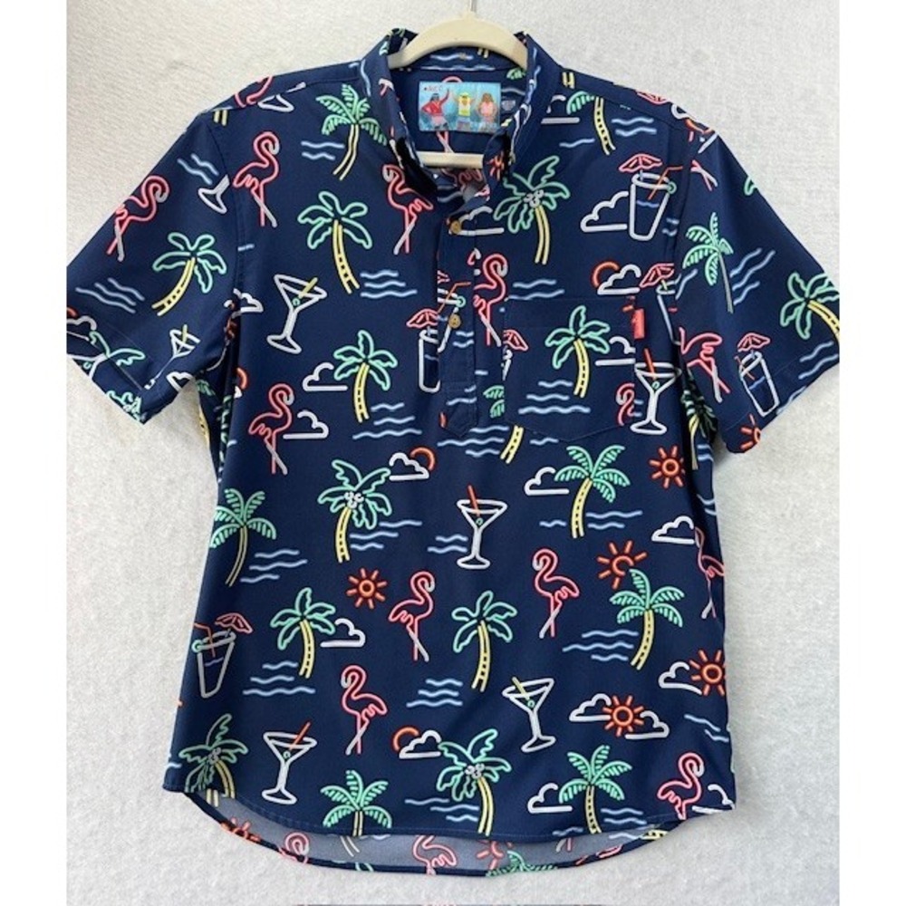 Chubbies Neon Lights Shirt Mens MED Popover Short Sleeve Beach Party Tropical